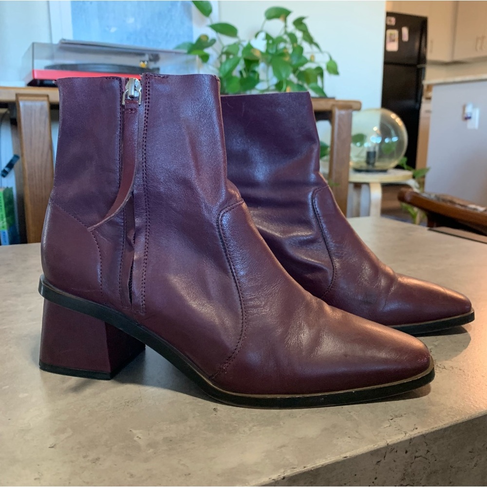 Topshop Burgundy Leather Ankle Boots